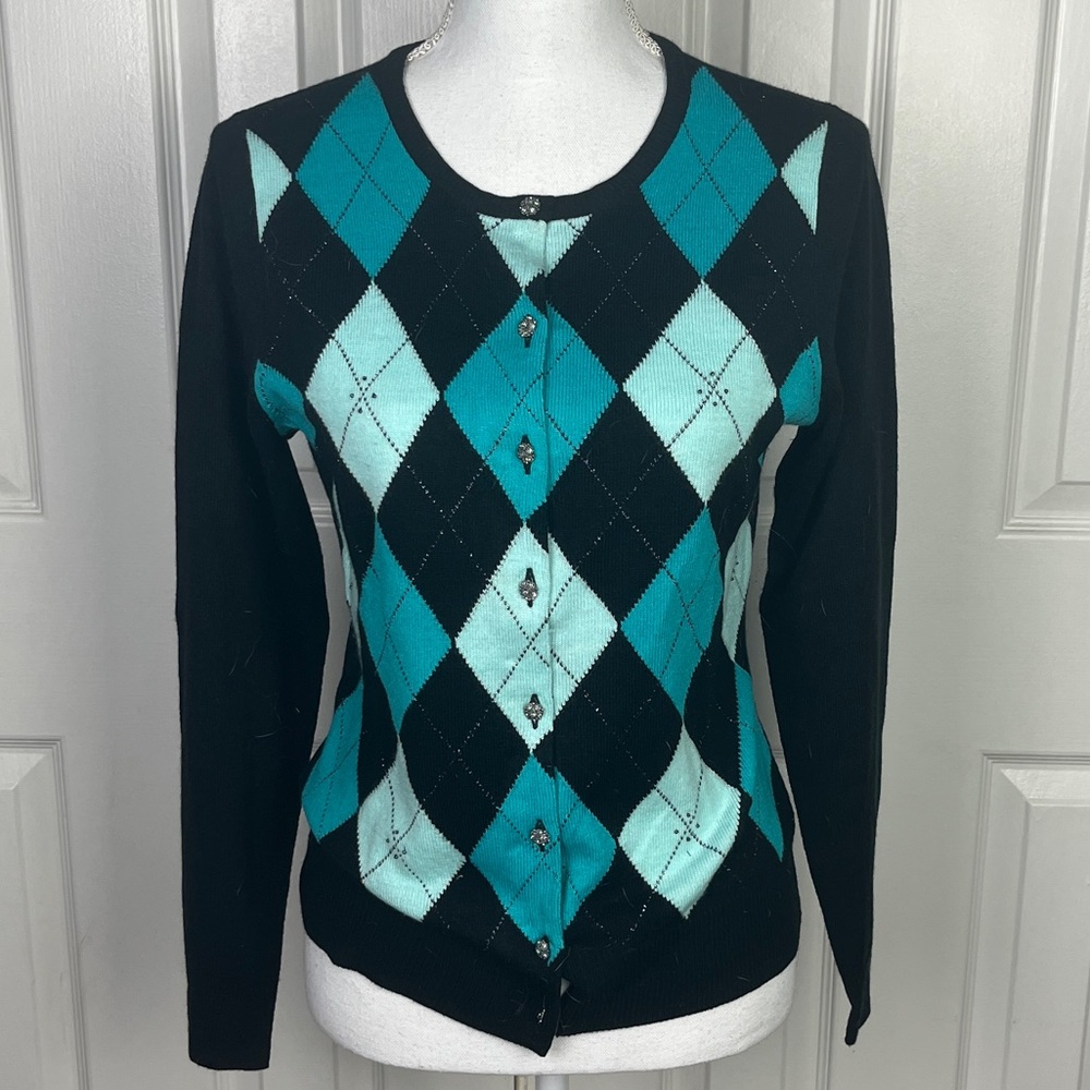 New York and Company Argyle Button Cardigan